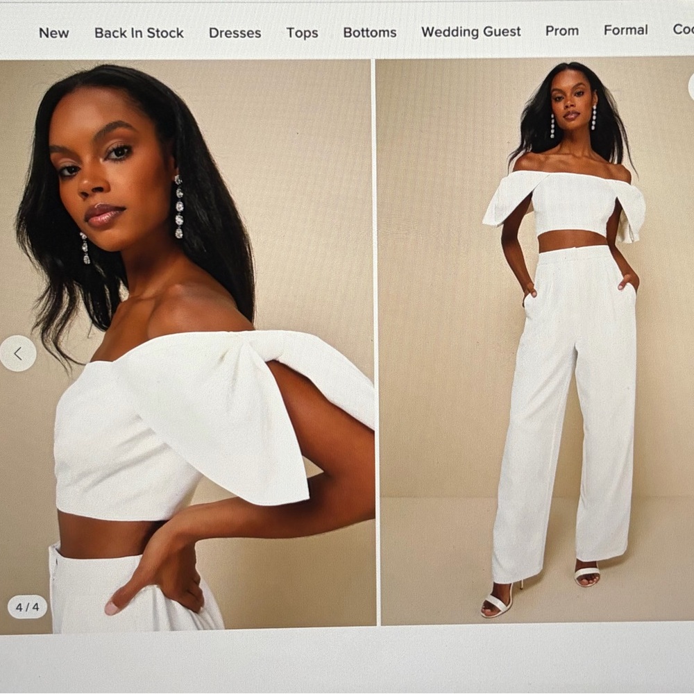NWT LuLu’s Captivating Entrance White Off-the-Shoulder Two-Piece Jumpsuit